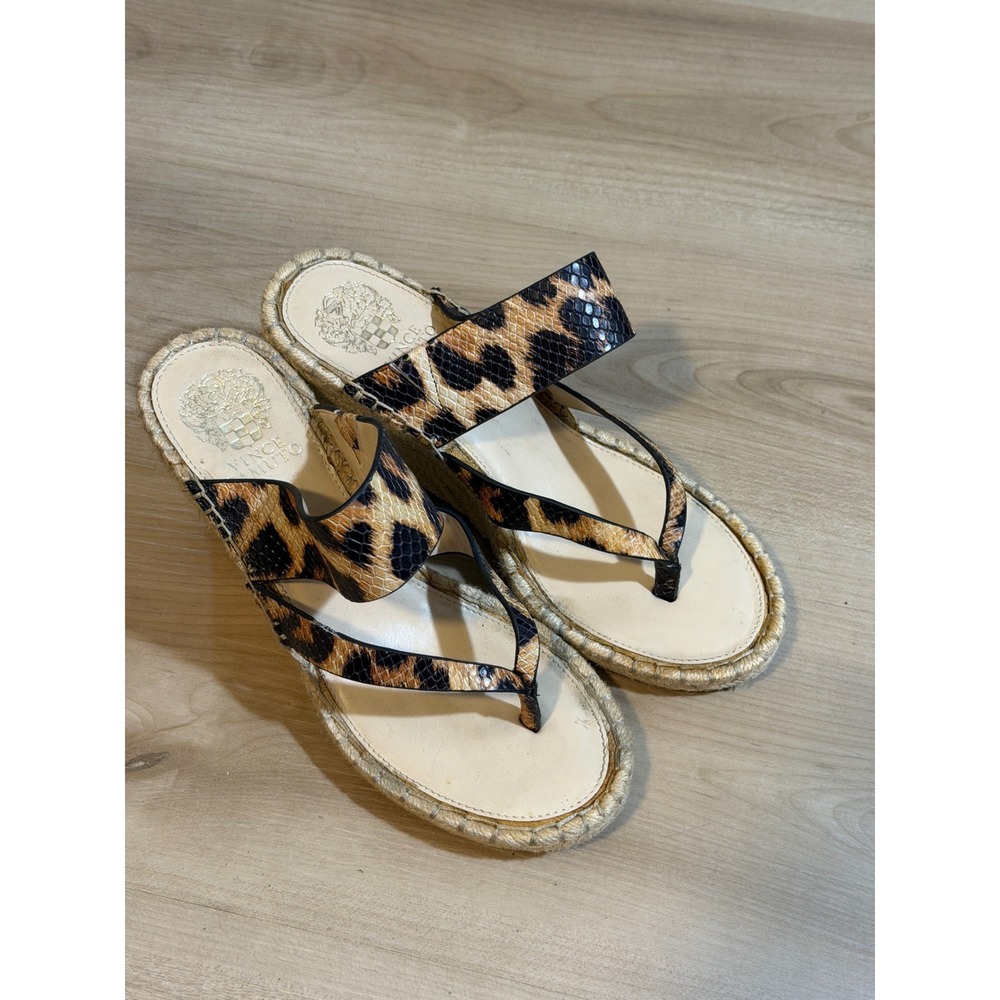 Vince Camuto Lavanda Leopard Wedge Sandals 9M Womens Animal Print‎ Espadrille
